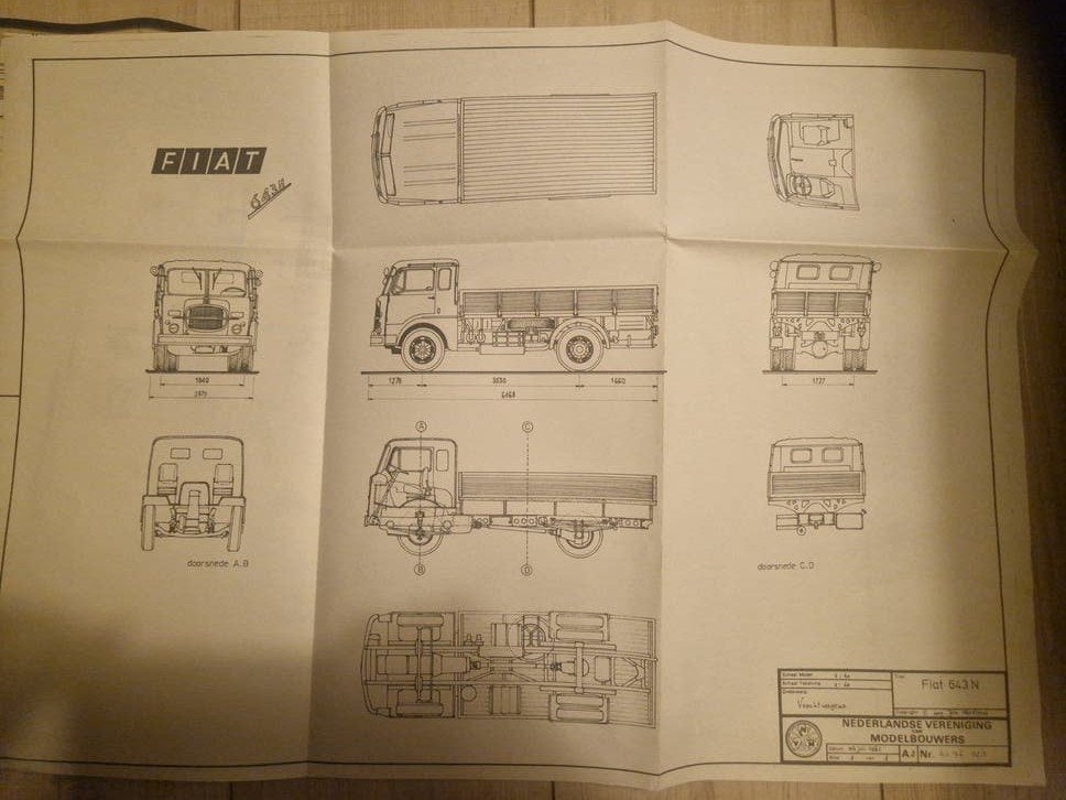 Modelbouw tekening Fiat 643 N - Schaal 1:40, Verzenden, Zo goed als nieuw, 1:32 tot 1:50, Auto