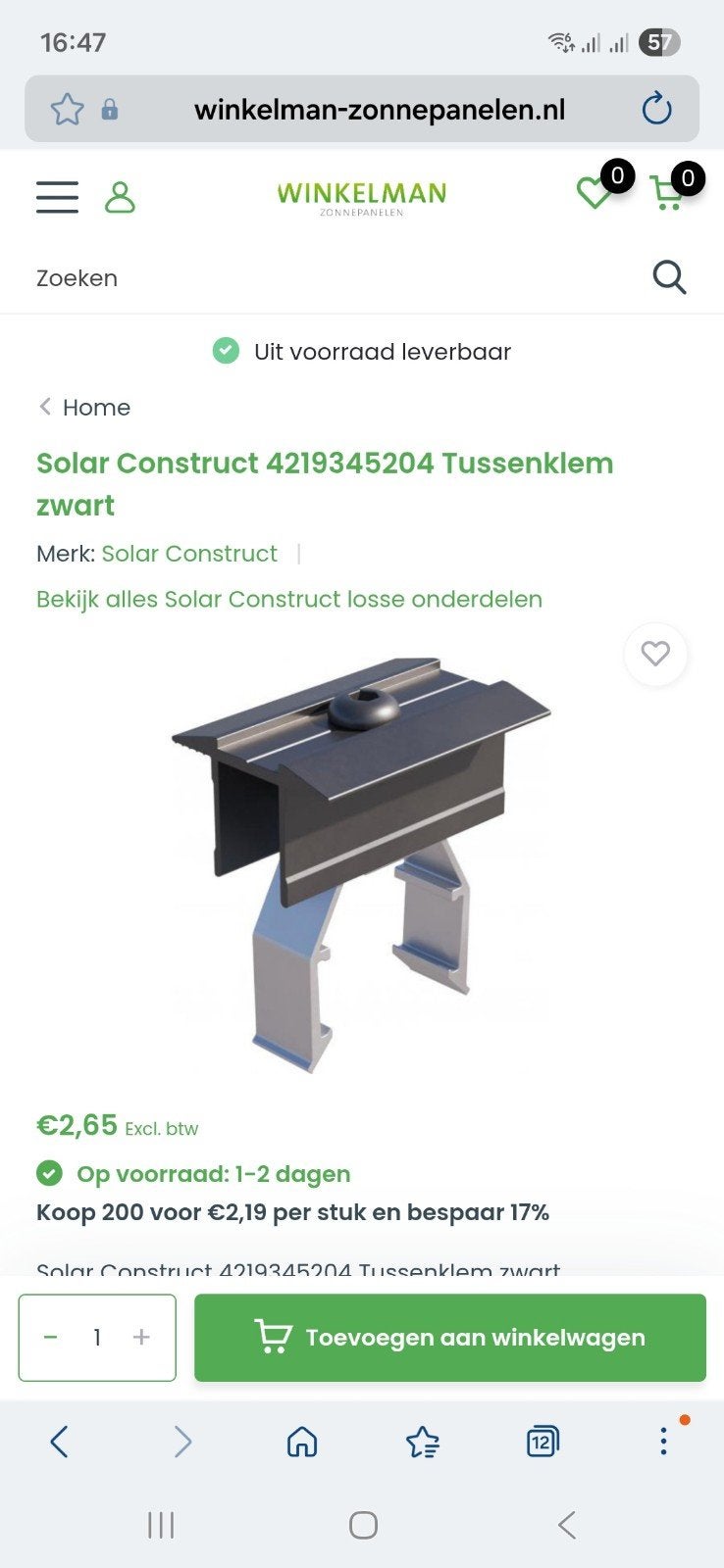 Solar Construct Tussenklem zwart compleet ASM-CCM (B), Ophalen of Verzenden