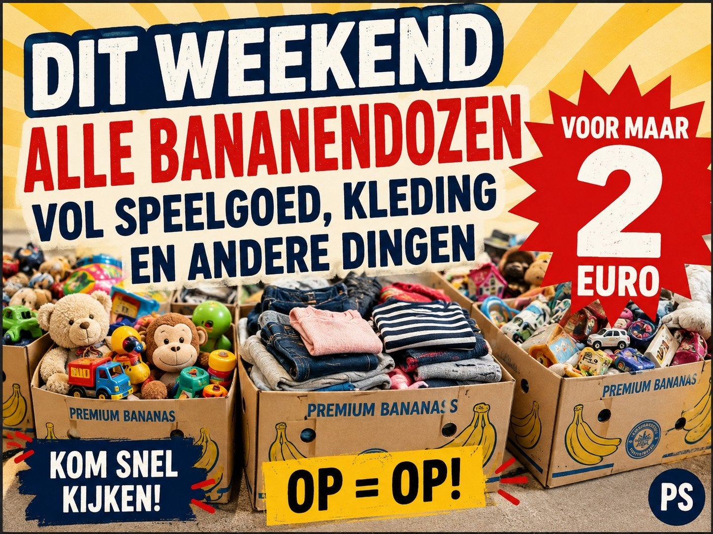 Bananendozen vol speelgoed, kleding en meer!, Ophalen of Verzenden, Gebruikt, Jongen of Meisje