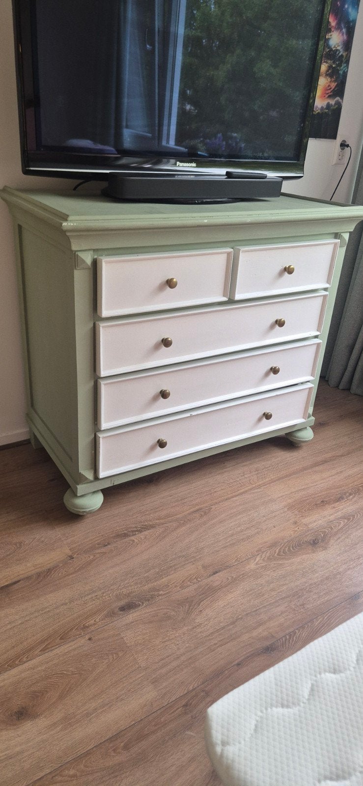 Vintage ladekast in groen en wit - Charmant en functioneel, Ophalen, Gebruikt, Vintage, Klassiek, 50 tot 100 cm