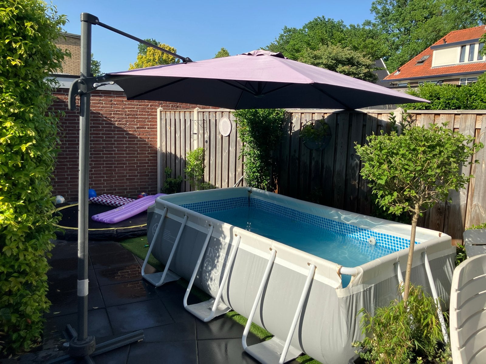 Zweefparasol - Antraciet /Grijs - Kantelbaar en Verstelbaar, Ophalen, Gebruikt, Kantelbaar, 2 tot 3 meter
