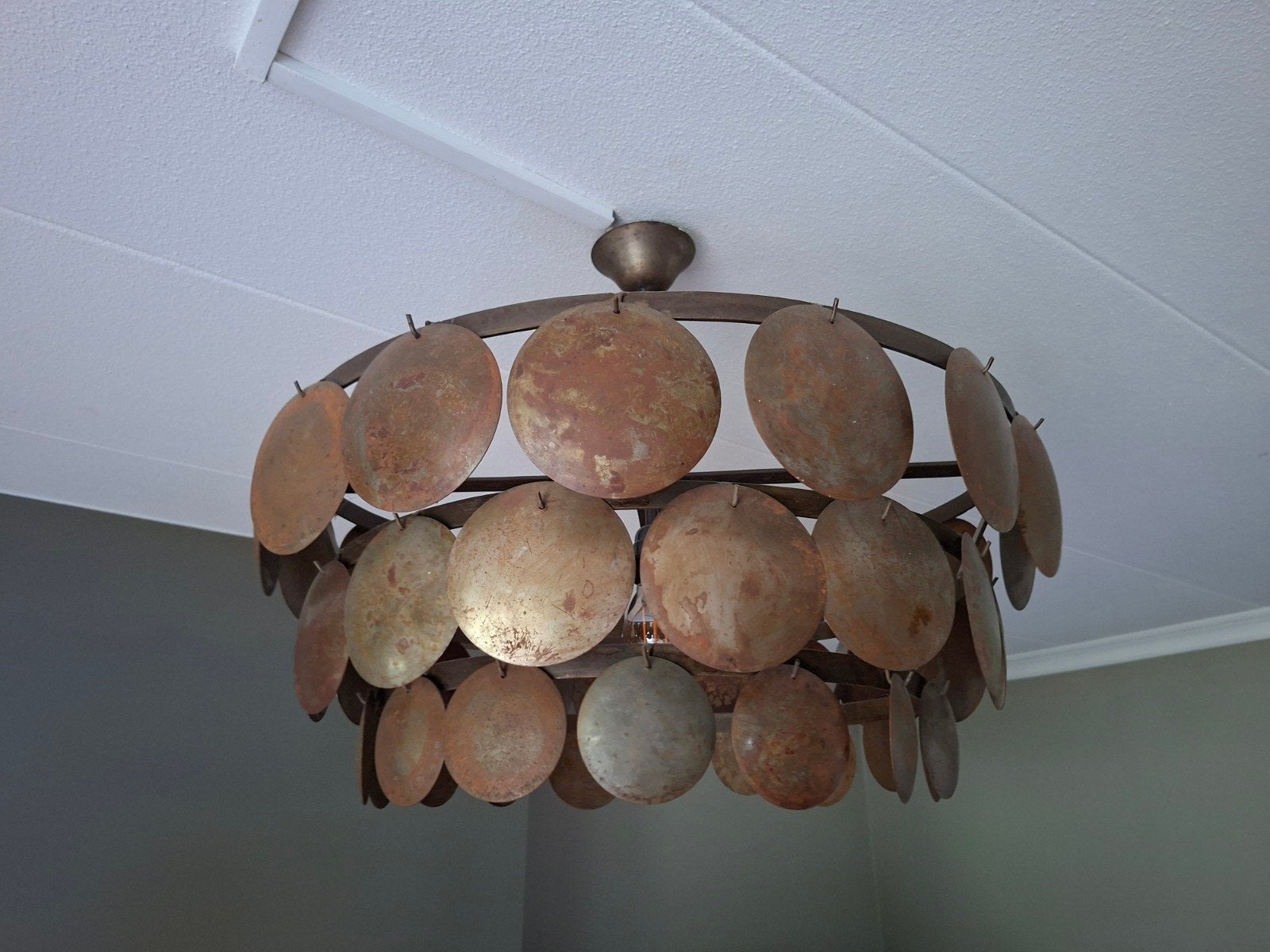 Hanglamp met metalen schijven, Ophalen, Gebruikt, Vintage, Industrieel, Retro, E27 (groot)