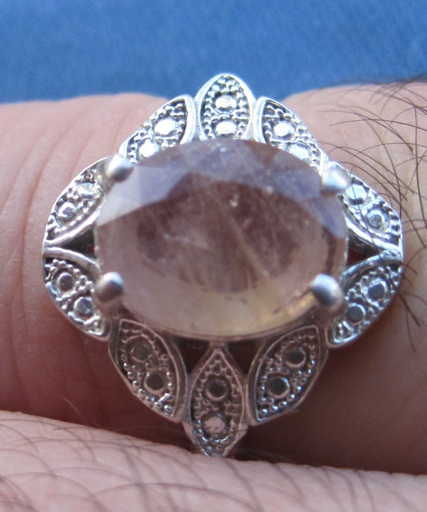 Saffier %100 natuurlijk mooie zilver ring saffier 2,90 krt, Ophalen, Zo goed als nieuw, 17 tot 18, Roze