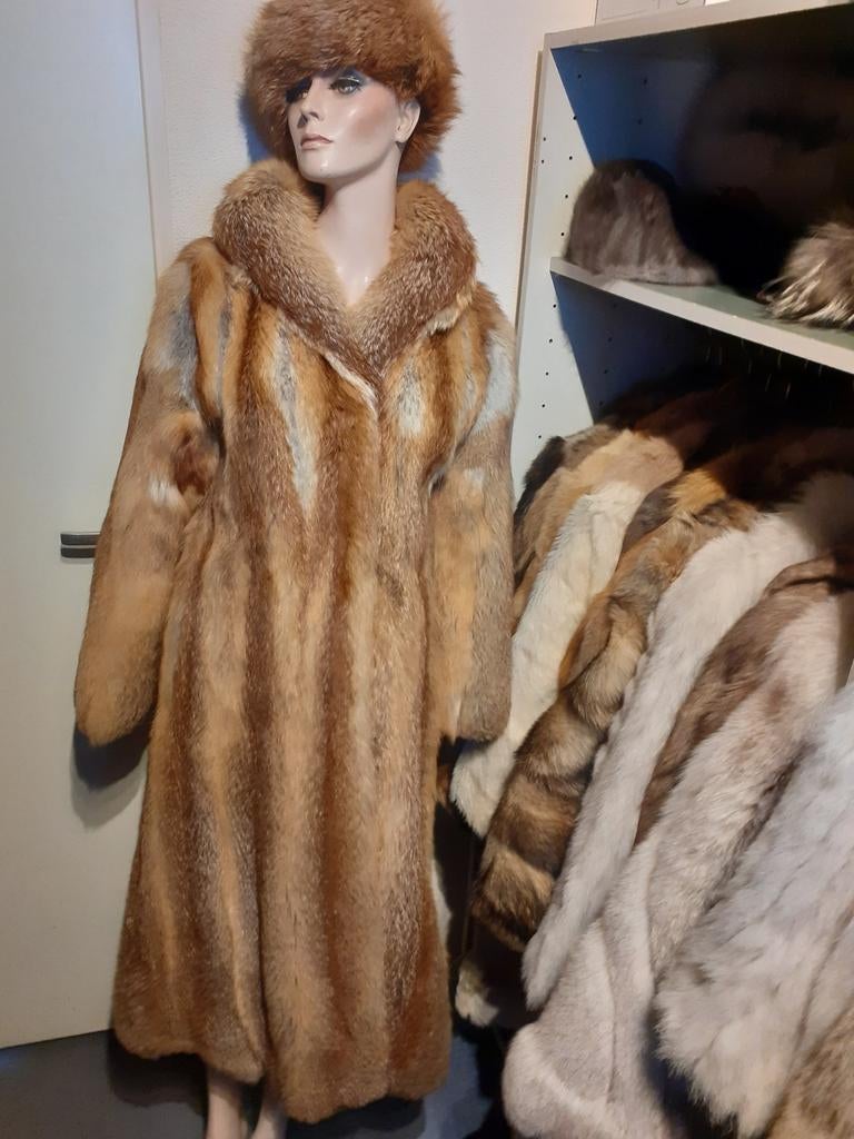 Lange vintage echte red fox bontjas bont jas bontmantel 36, Ophalen of Verzenden, Zo goed als nieuw, Maat 36 (S), Bruin