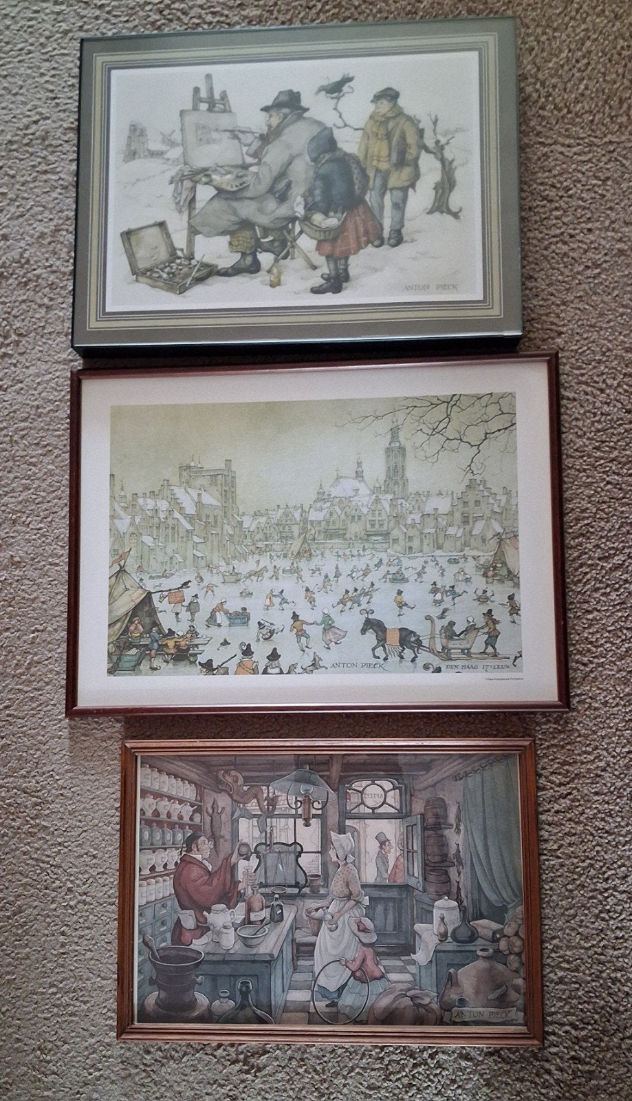 Set van 3 Anton Pieck prenten in lijst, Ophalen