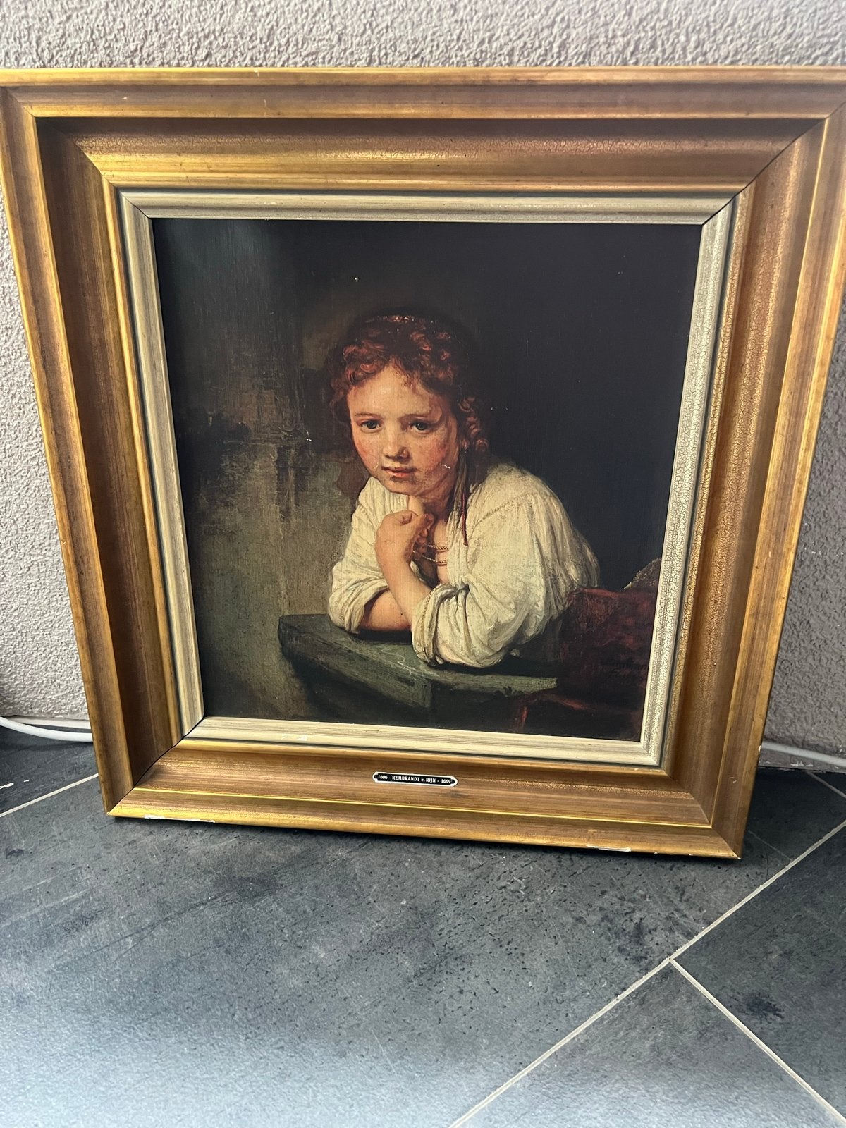 Reproductie Rembrandt: Meisje aan het venster, Antiek en Kunst, Doek, Portret of Personen, Ophalen of Verzenden, Klassiek