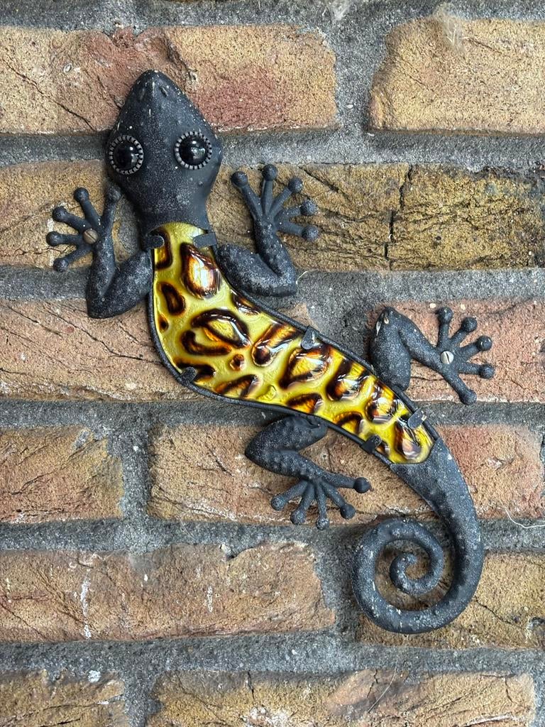 Metalen Gekko Wanddecoratie - 32 cm, Huis en Inrichting, Woonaccessoires | Overige, Gebruikt, Metaal, Meerkleurig, Ophalen