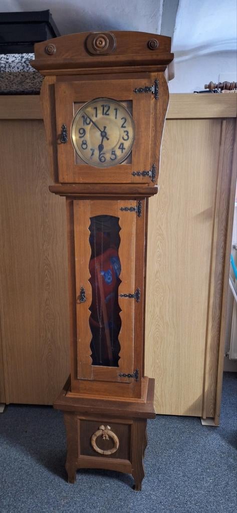 Eikenhouten staande klok met 2 gewichten, Antiek en Kunst, Ophalen of Verzenden