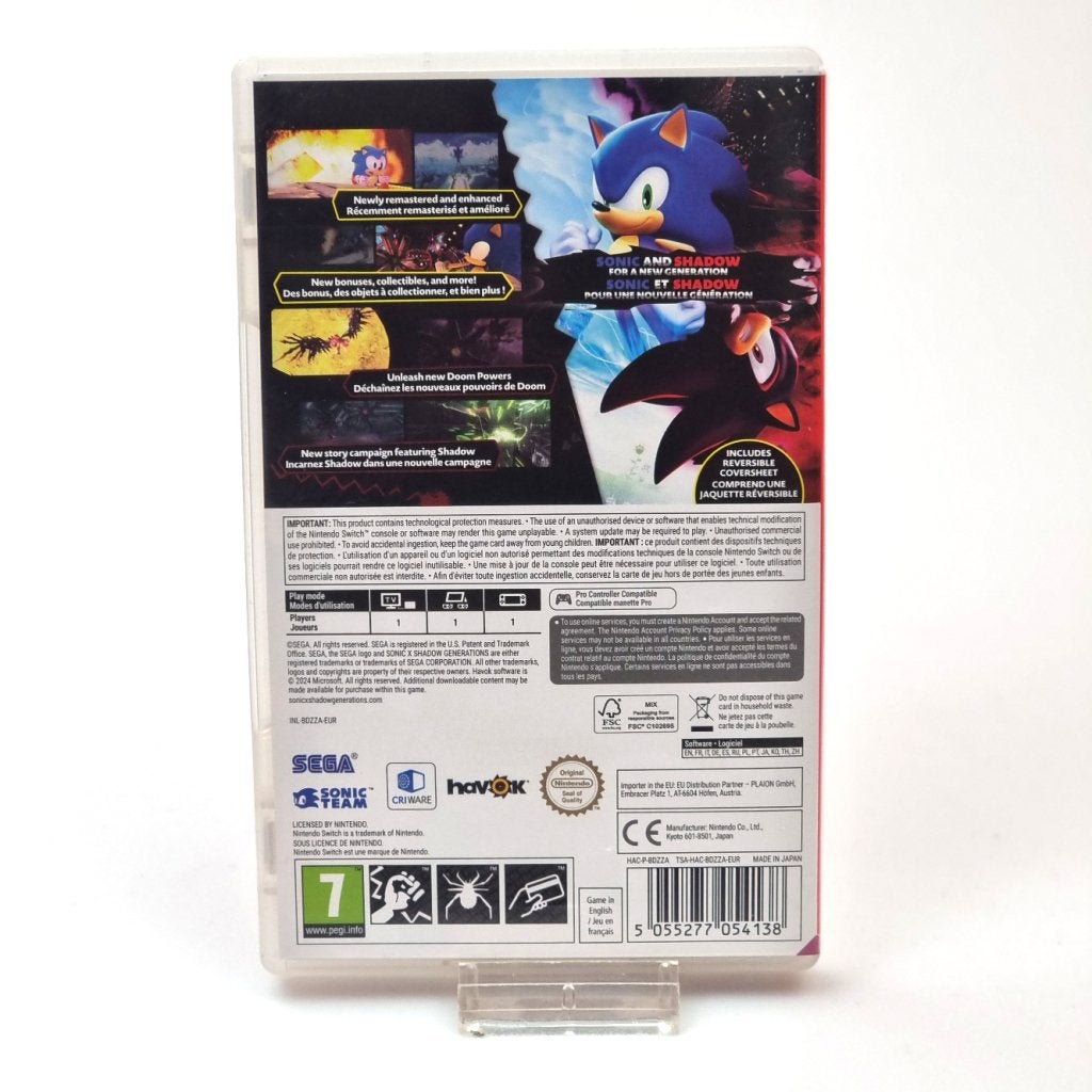 Nintendo Switch Game: Sonic Shadow Generations, Spelcomputers en Games, Nintendo, Zo goed als nieuw, Support@nintendo.com, 11-1 Hokotate-cho, Kamitoba, Minami-ku
Kyoto 601-8501
Japan