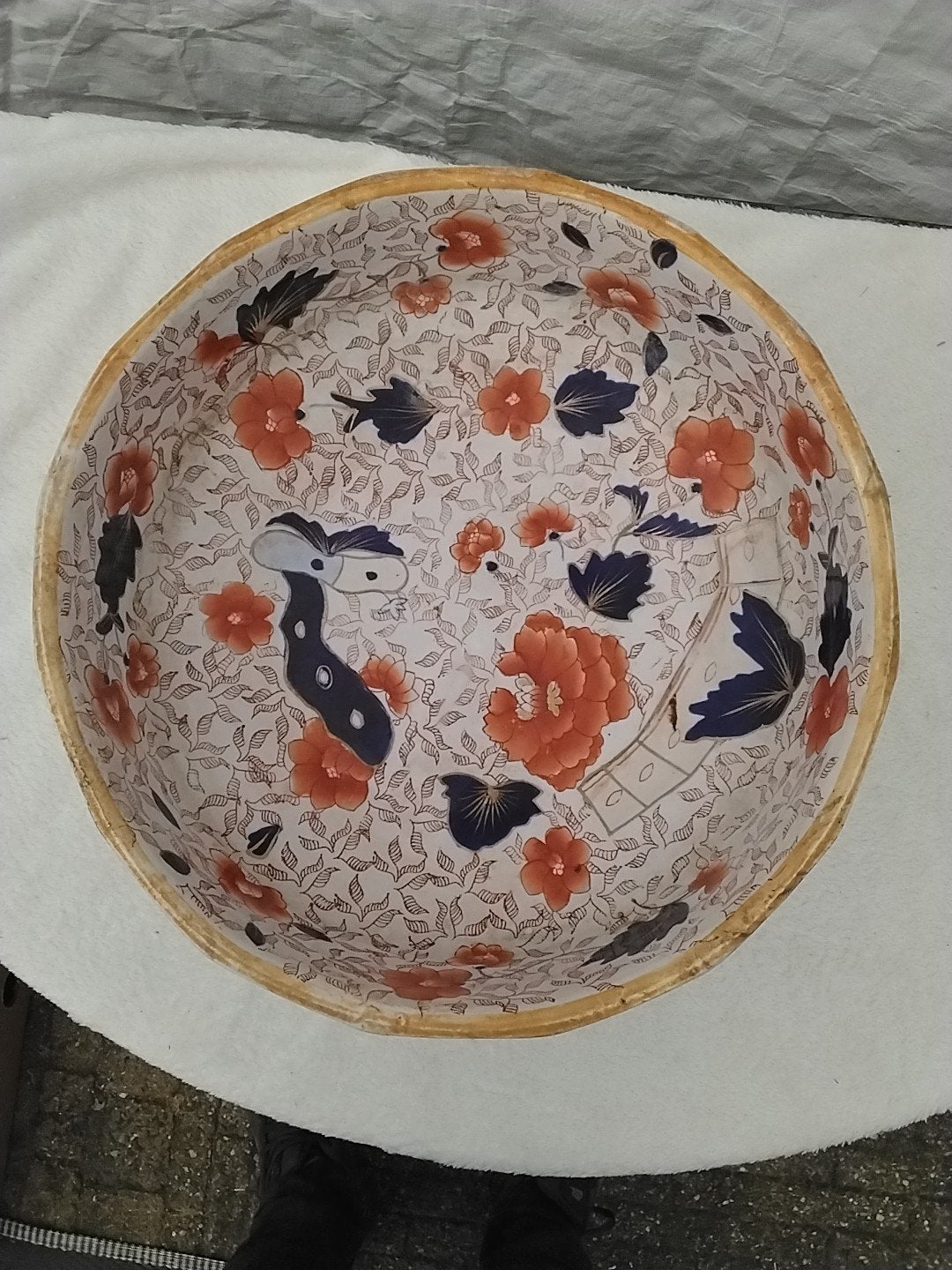 Antieke Ironstone China kom met bloemmotief, 35,5 cm, Ophalen of Verzenden