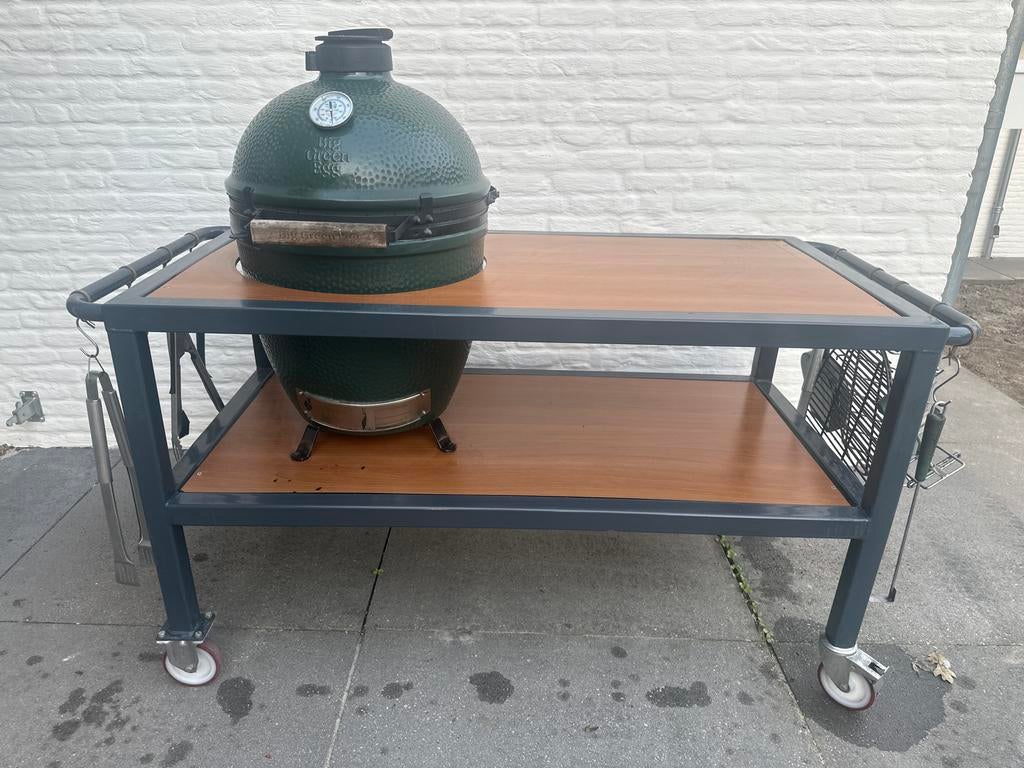Big Green Egg Large BBQ incl verijbare werktafel, Ophalen, Gebruikt, Big Green Egg