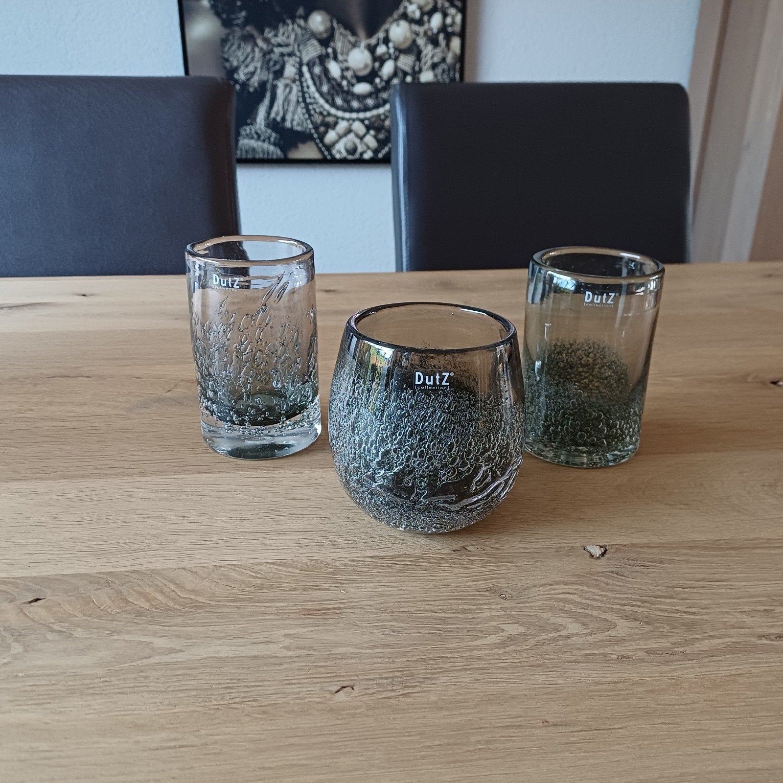 Te koop: 3 Dutz vaasjes/theelichthouders - zie tekst, Ophalen, 14 cm, Grijs, Handgemaakt