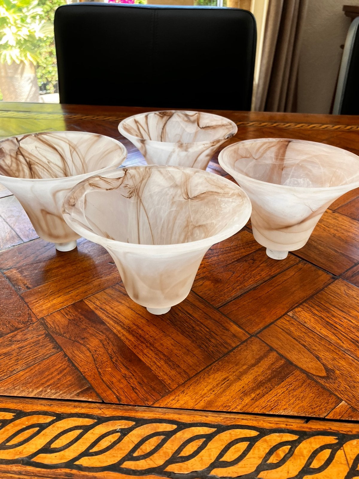 4 Vintage glazen inzet /  votief glaasjes gemarmerd glas, Antiek en Kunst, Ophalen of Verzenden