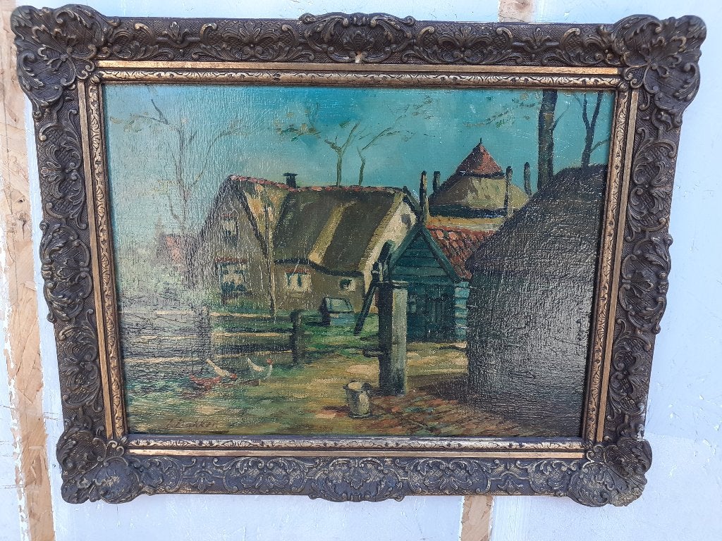 Acryl schilderij van J.Bakker, Antiek en Kunst, Oud hollands, Origineel werk, Ophalen of Verzenden, Landschap
