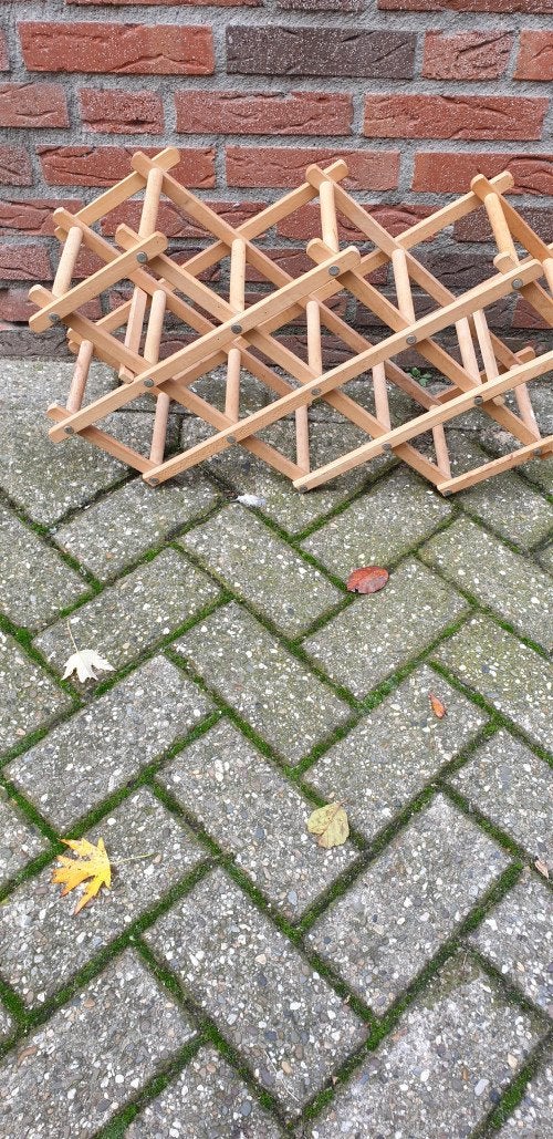wijnflessen rek inklapbaar van hout harmonika, Ophalen of Verzenden, 'T Olde Gre-j, Info@toldegrej.nl, Endepoelstraat 20f Didam