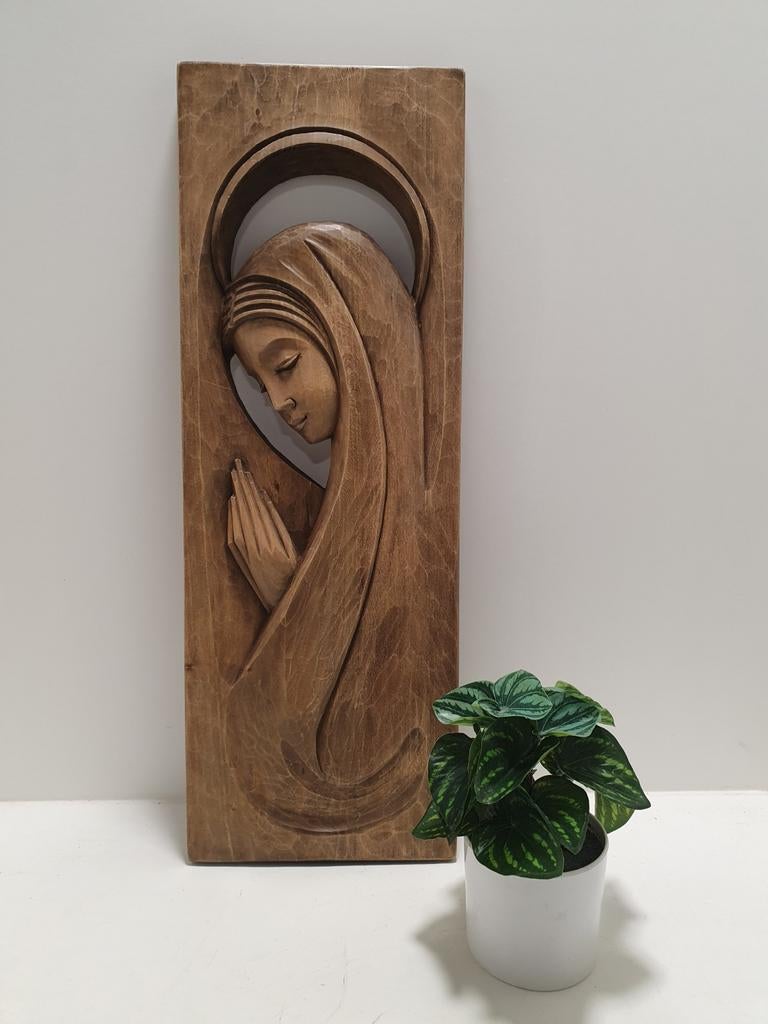 Handgesneden houten Madonna, Antiek en Kunst, Antiek | Religie, Ophalen of Verzenden