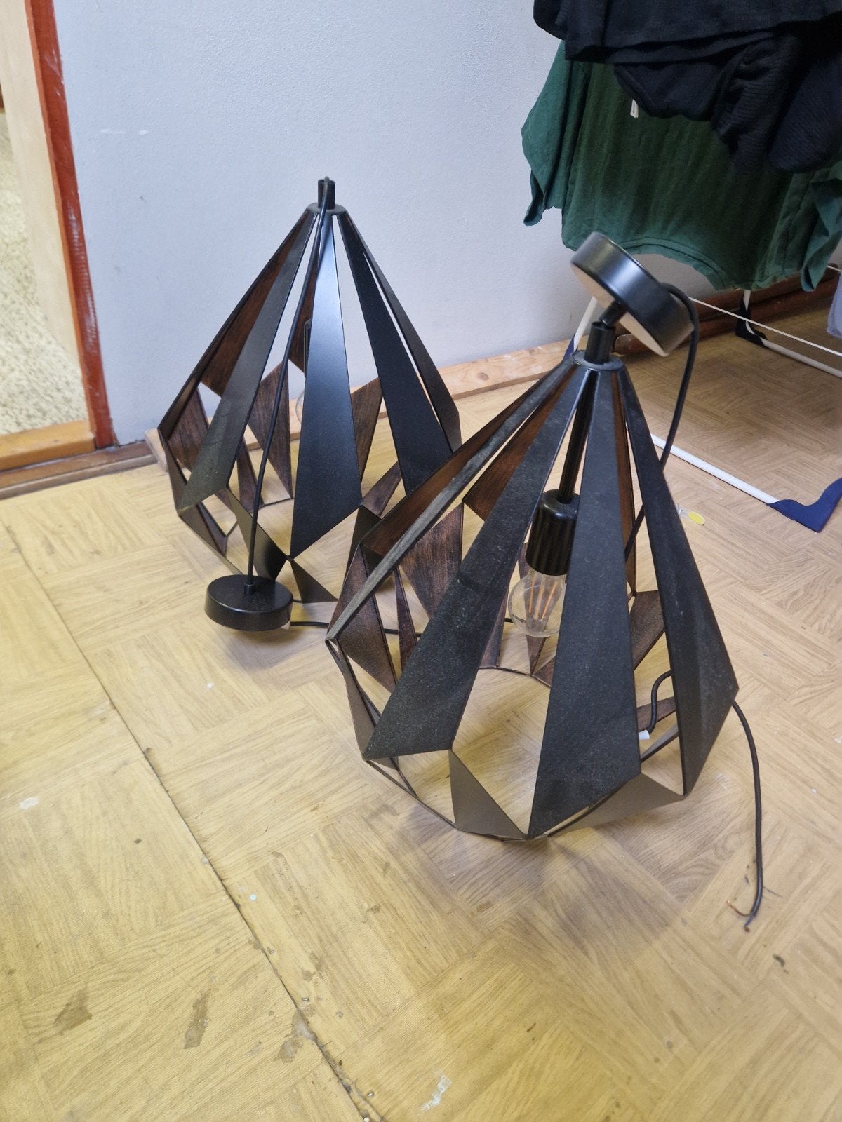 Set van 2 moderne lampenkappen - Zwart/Hout design, Gebruikt, Tafellamp, Zwart, Overige vormen
