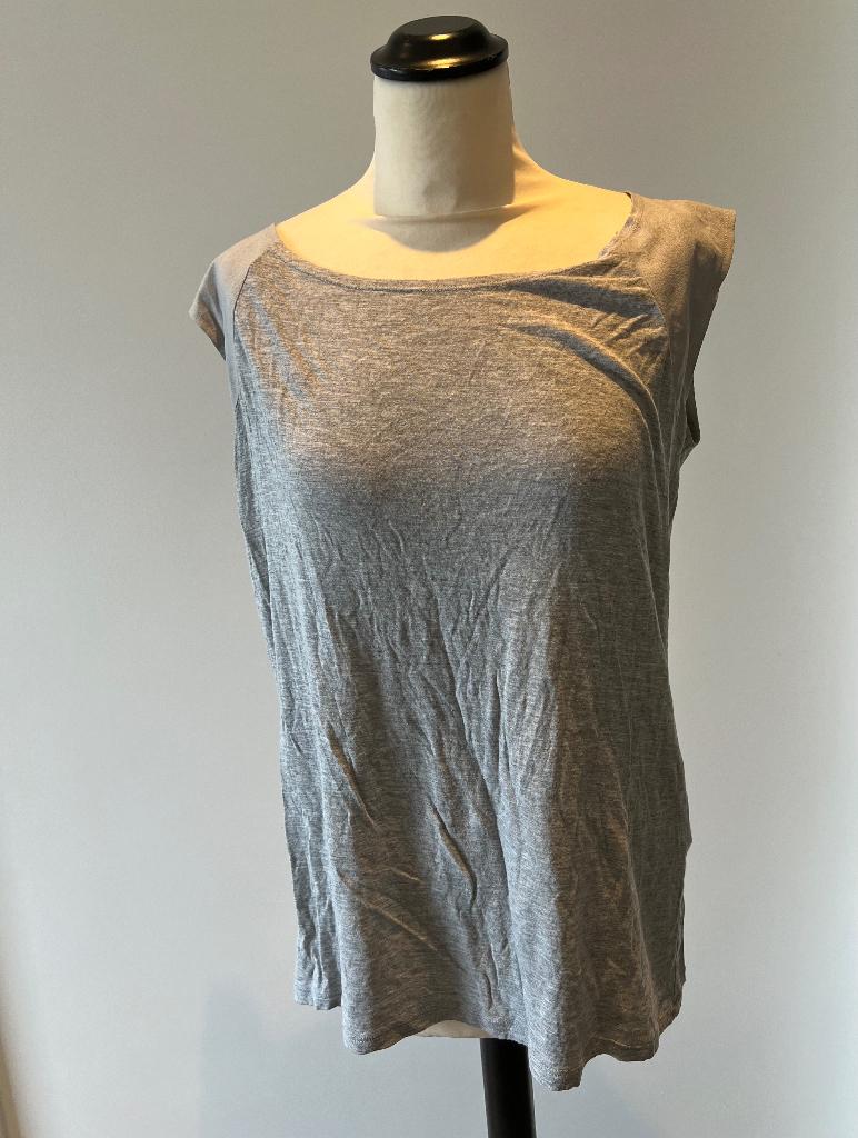 ZGAN grijs costes shirt top blouse L 40 korte mouw velvet, Maat 38/40 (M), Ophalen of Verzenden, Zo goed als nieuw, Costes