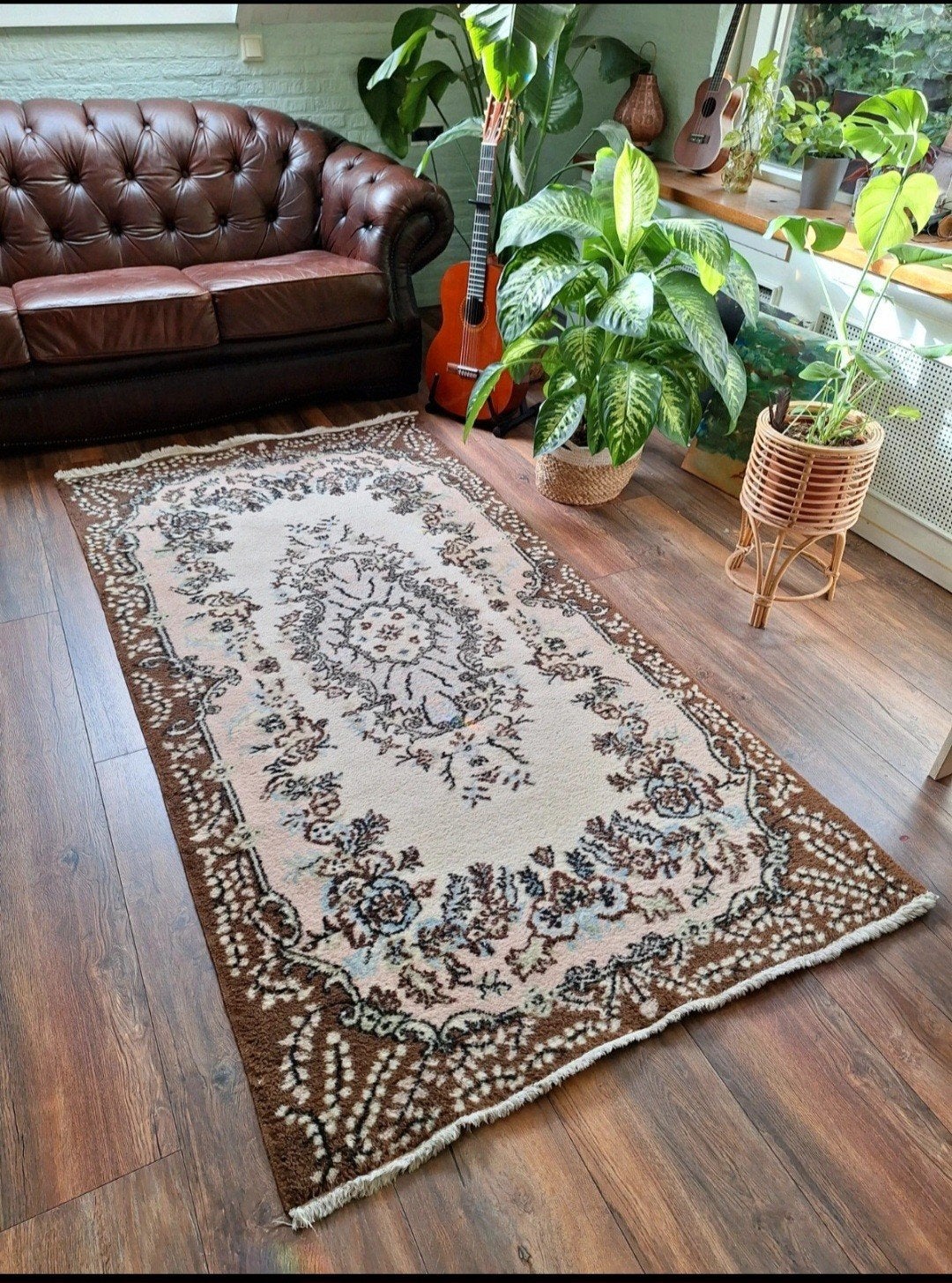 Vintage klassiee Vloerkleed - Bruin, Crème, Roze - ca. 225 x, Ophalen, Gebruikt, 100 tot 150 cm, Vintage Klassiek