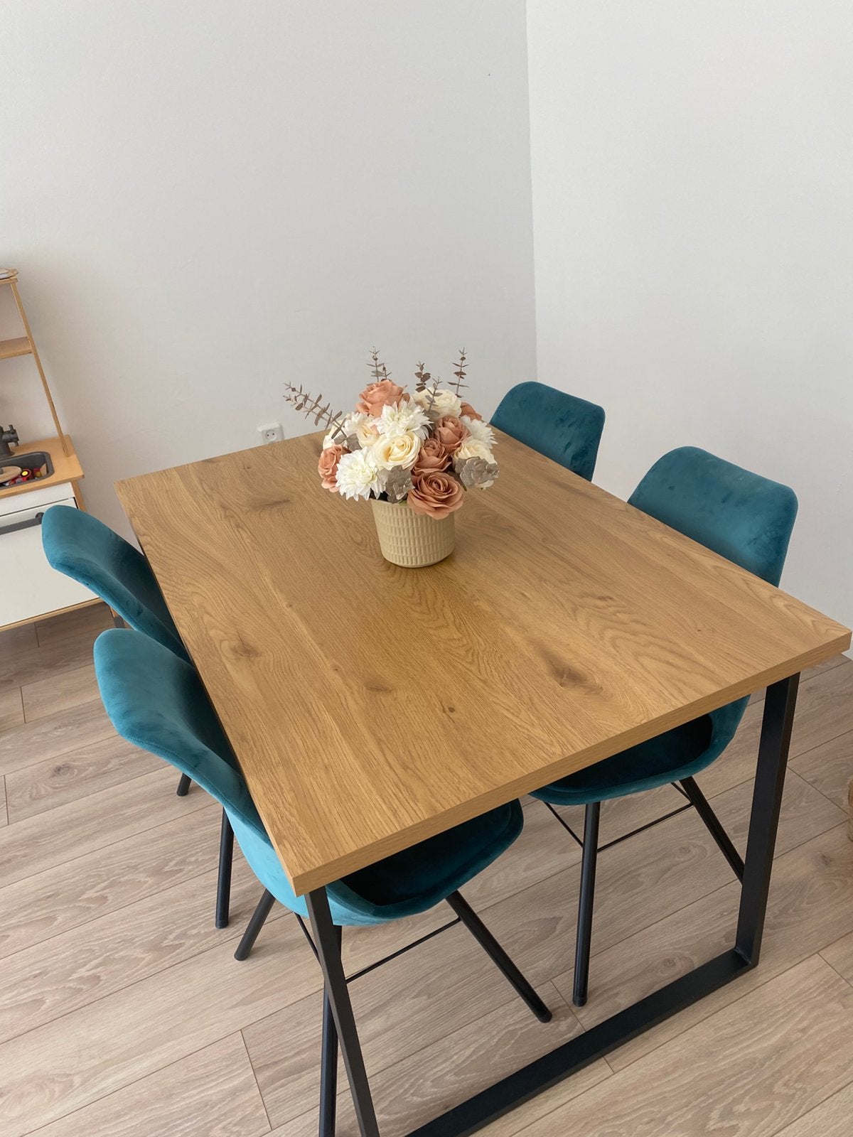 Complete eethoek | Eettafel + 4 velvet eetkamerstoelen, Huis en Inrichting, Tafels | Eettafels, Ophalen, 200 cm of meer, 50 tot 100 cm