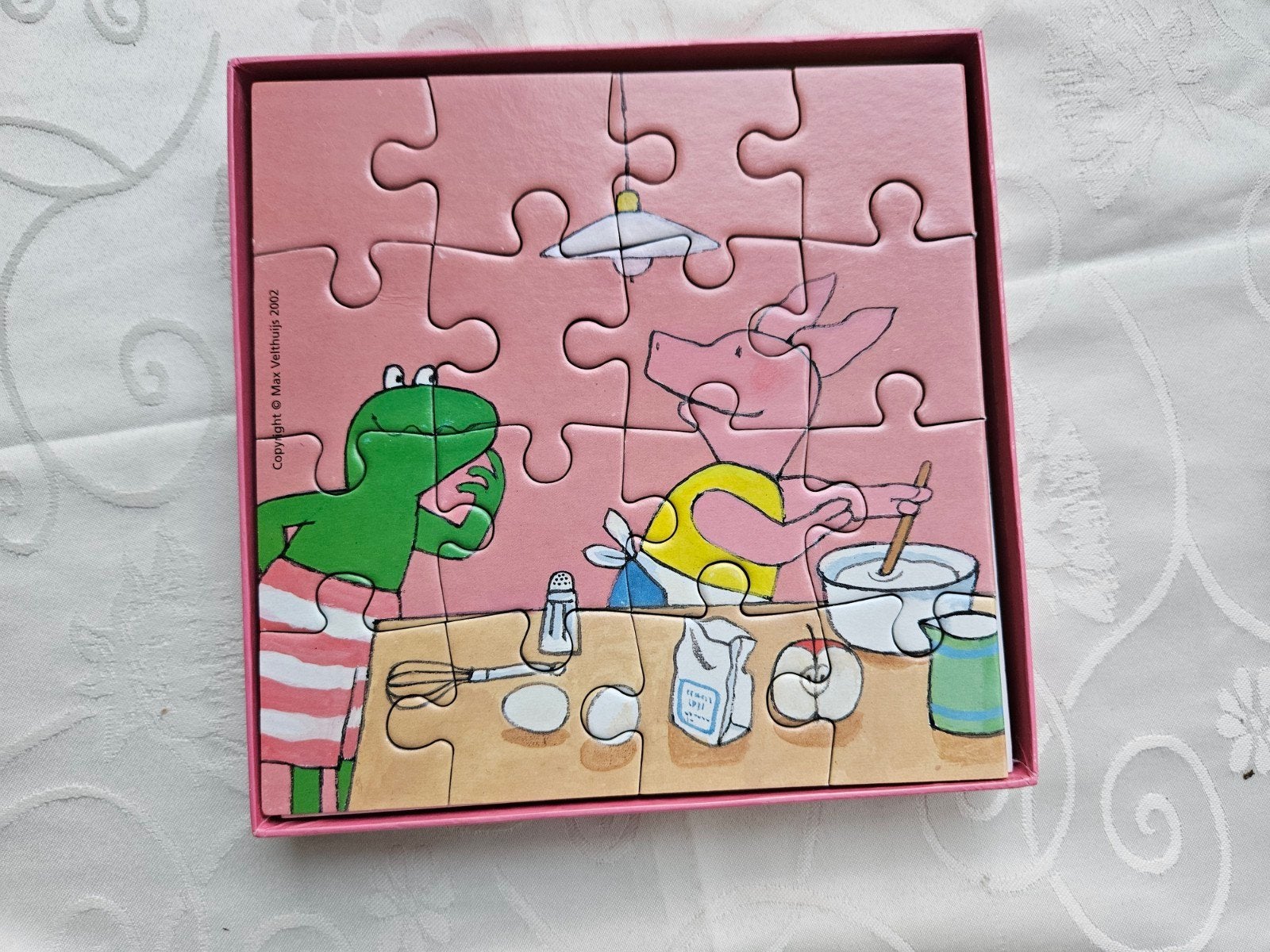 2 Gloednieuwe puzzels Kikker en Varkentje - Max Velthuijs, Ophalen of Verzenden, Minder dan 10 stukjes, Gebruikt, 2 tot 4 jaar