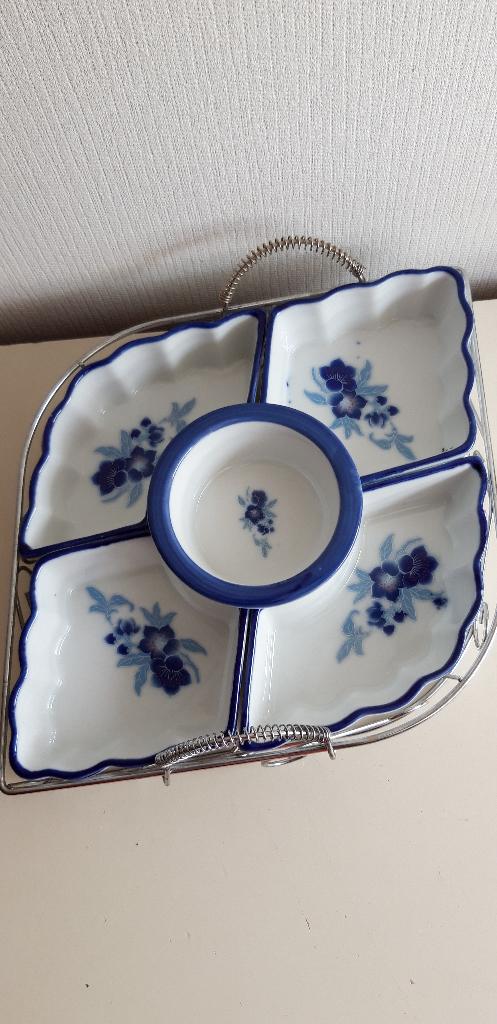 5 delig Delftsblauwe hapjesschaal met handvatten, Huis en Inrichting, Keuken | Servies, Ophalen of Verzenden, Porselein, Overige stijlen