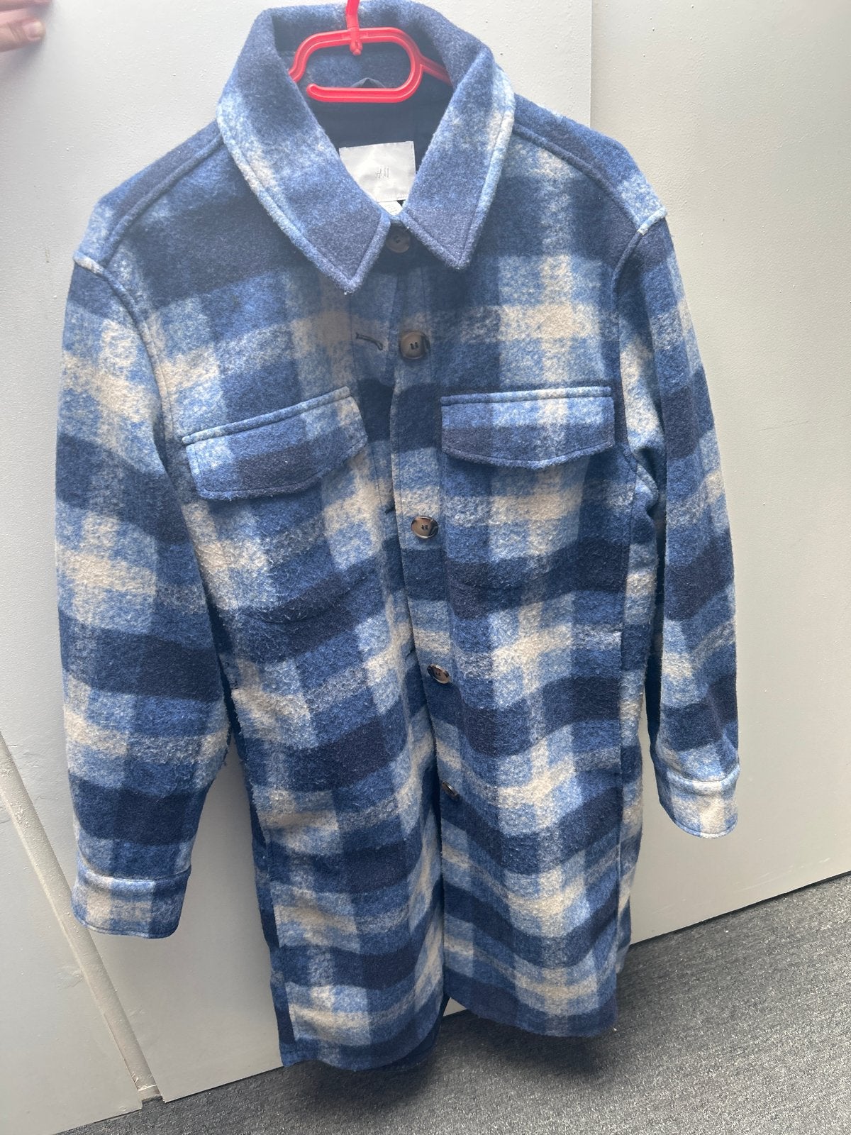 Lange geruite jas H&M - Maat M, Ophalen, Gedragen, Maat 38/40 (M), Blauw