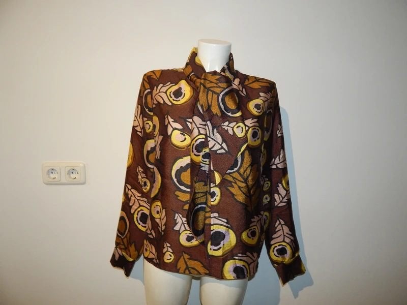 Baum und Pferdgarten blouse print glans strik hals Als Nieuw, Maat 38/40 (M), Bruin, Verzenden, Baum und Pferdgarten