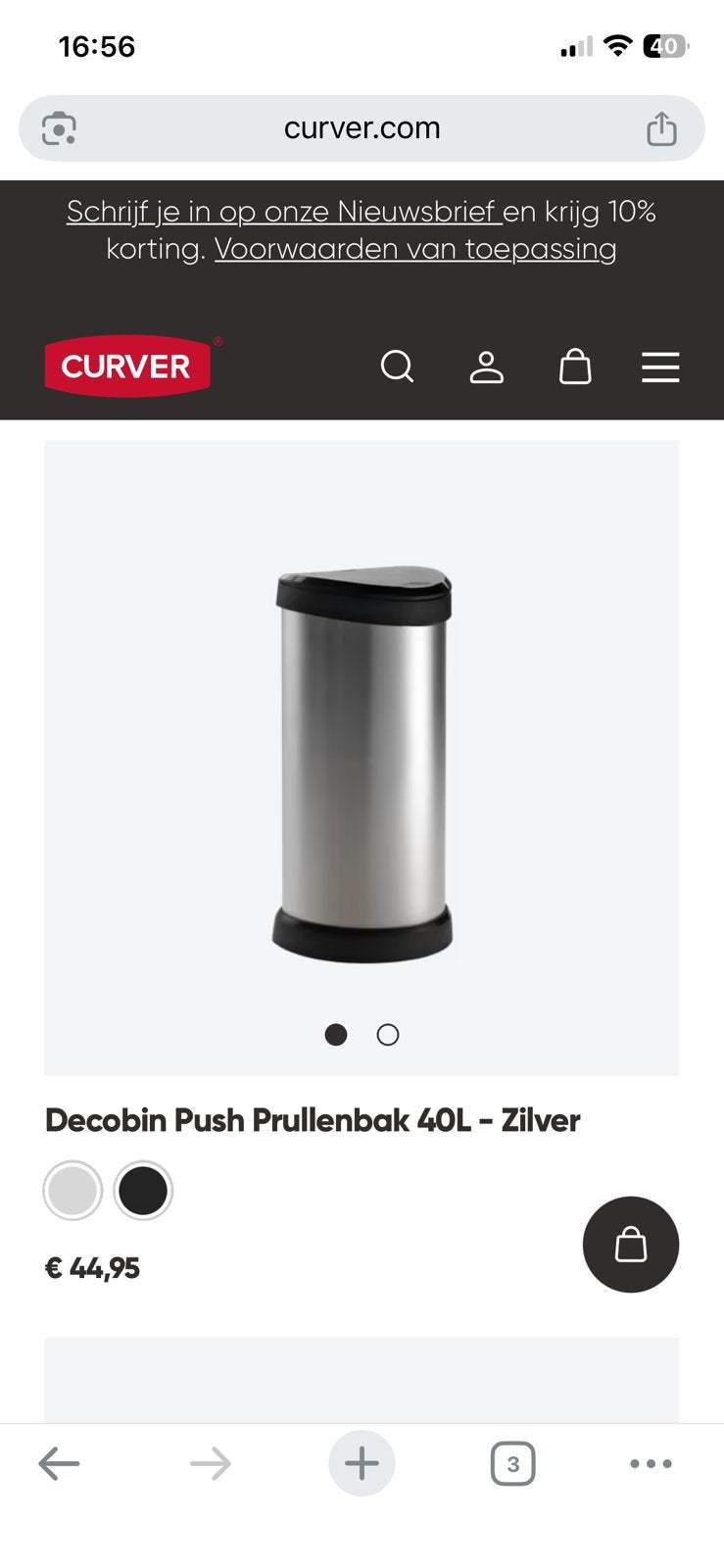 Curver prullenbak-40L, 40 liter of meer, Ophalen, Zo goed als nieuw, Kunststof