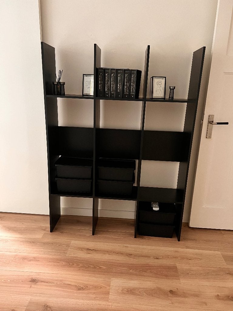 Zwarte Boekenkast met Open Vakken, Ophalen, Gebruikt, 100 tot 150 cm, Modern