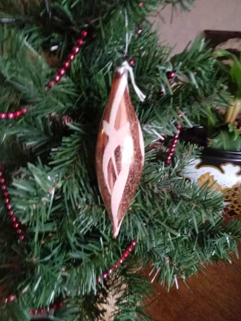 oude glazen kerstbal oranje kleurige pegel met gesuikerde de, Diversen, Kerst, Ophalen of Verzenden