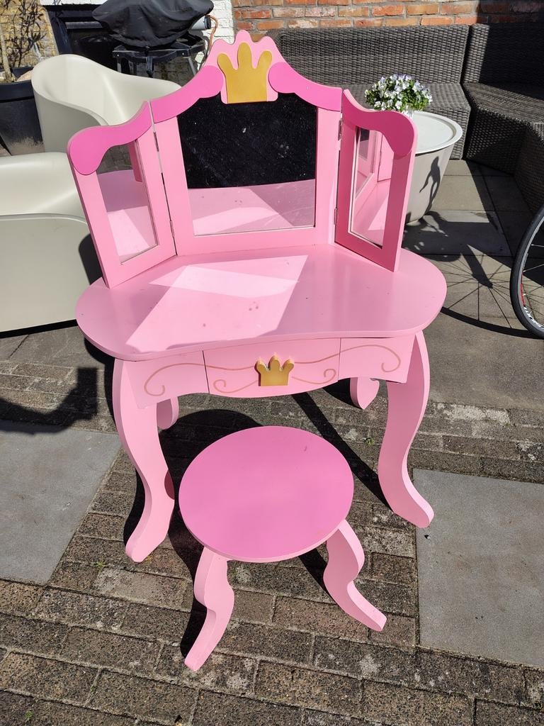 Roze prinsessen kaptafel met krukje, Ophalen of Verzenden, Gebruikt