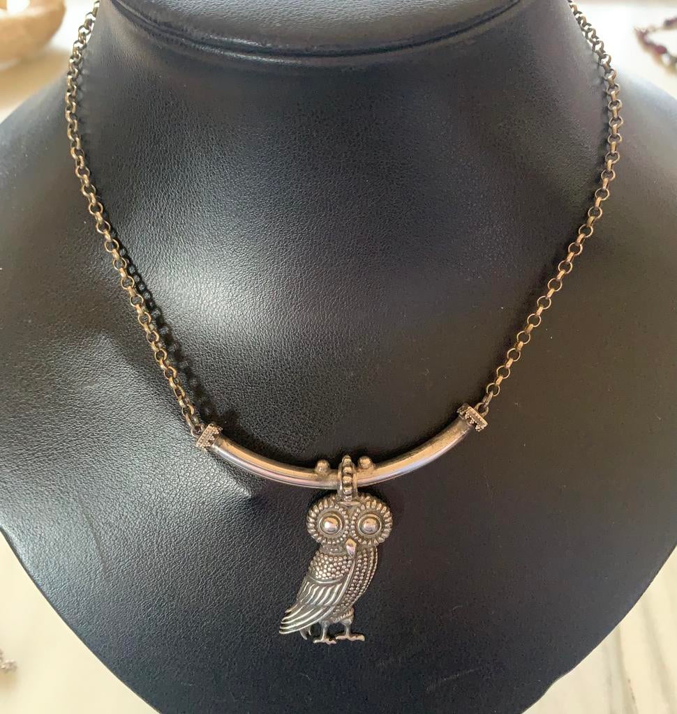 Zilveren 925 ketting met uil, Ophalen of Verzenden, Zo goed als nieuw, Zilver