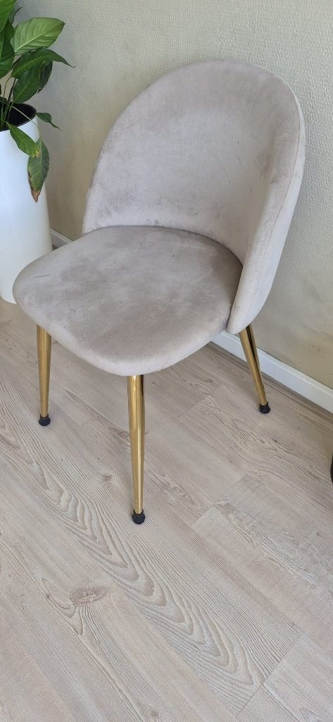 Beige velvet eetkamerstoel met gouden poten., Ophalen, Gebruikt, Overige kleuren, Eén