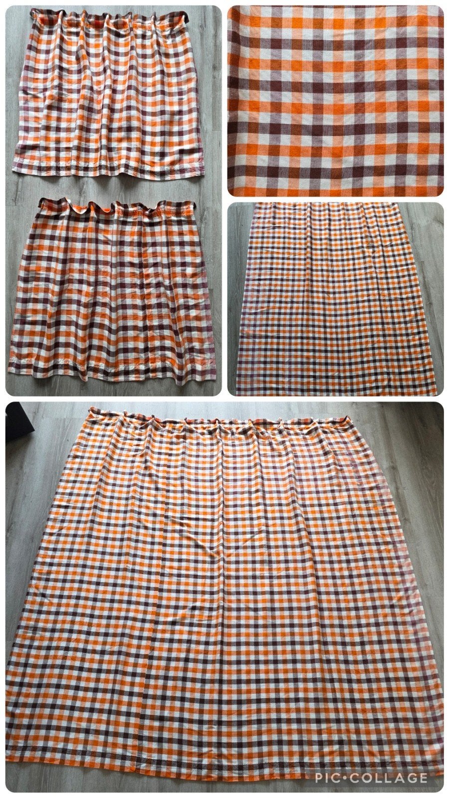 Vintage geruite keuken gordijnen - Oranje/Bruin, Ophalen of Verzenden, Huis en Inrichting