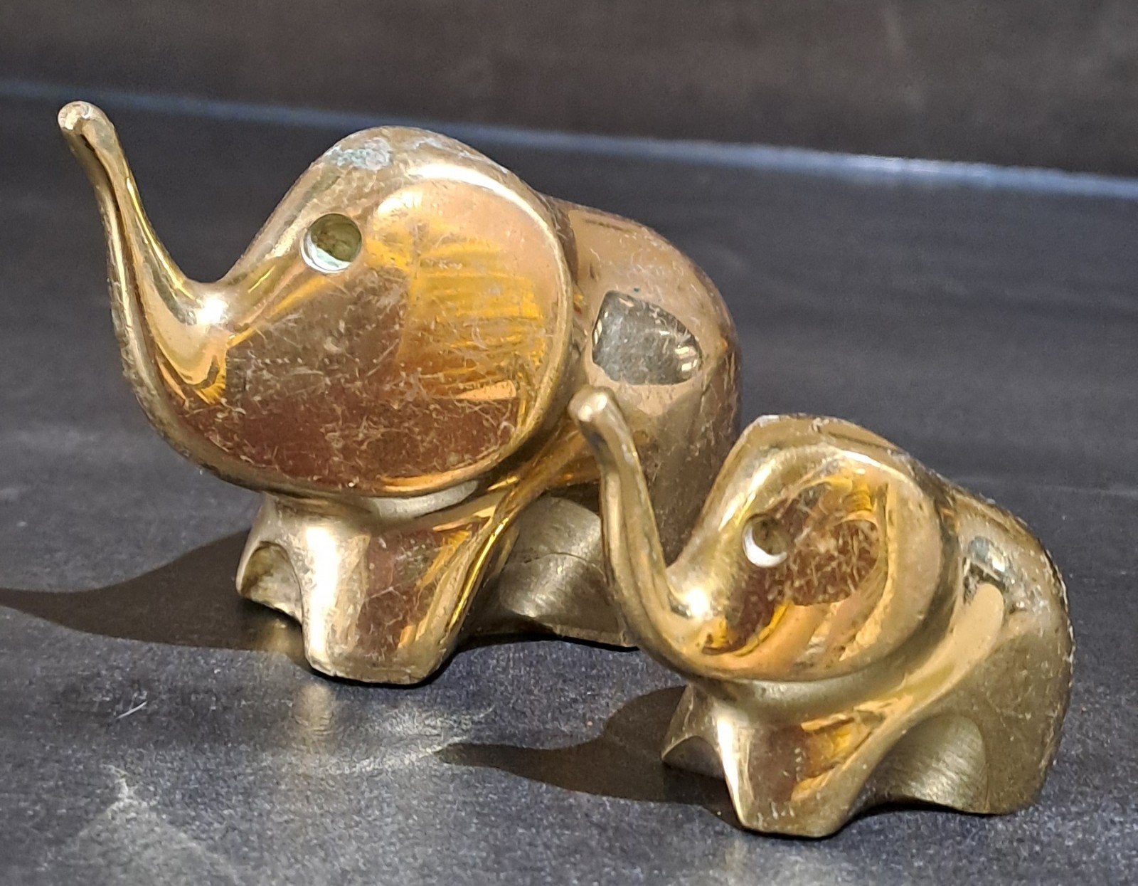 Set van 2 koperen olifanten beeldjes - Vintage, Antiek en Kunst, Ophalen of Verzenden