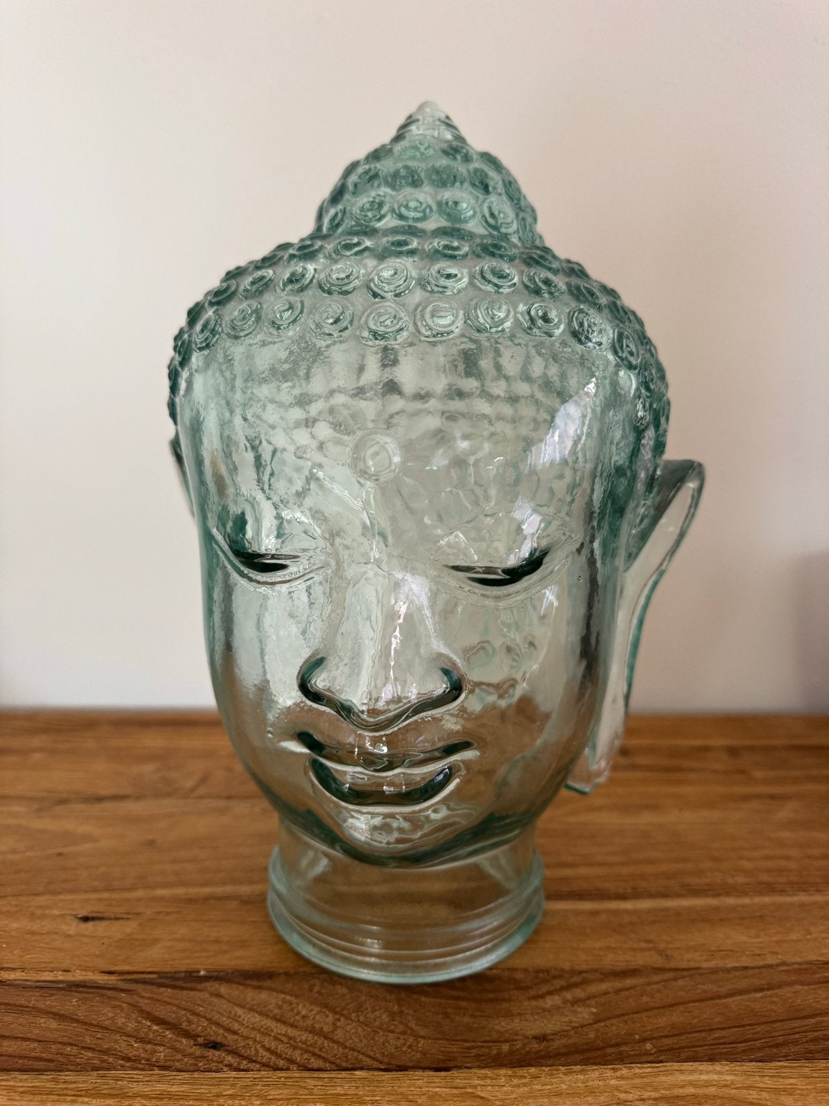 Glazen Boeddha Hoofd - Decoratief en Uniek, Huis en Inrichting, Met reliëf, Glas, Ophalen of Verzenden, Zo goed als nieuw