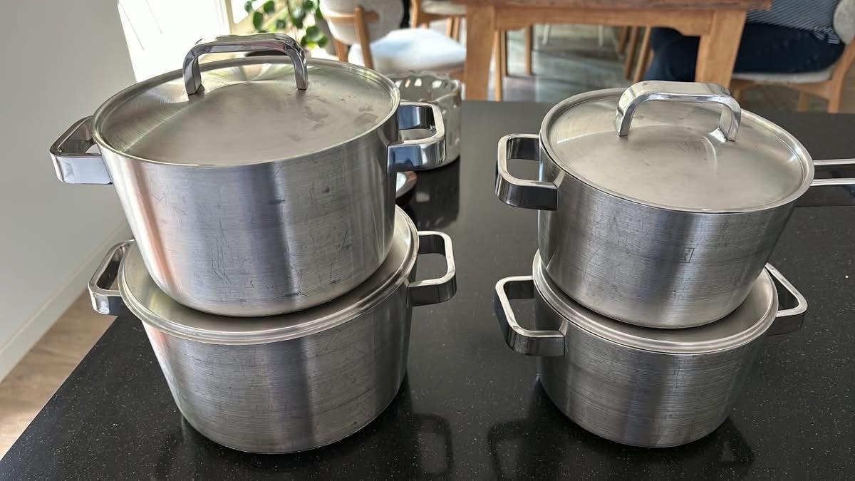 Set bk conical pannen, Huis en Inrichting, Keuken | Potten en Pannen, Ophalen of Verzenden, Zo goed als nieuw, Rvs, Pannenset