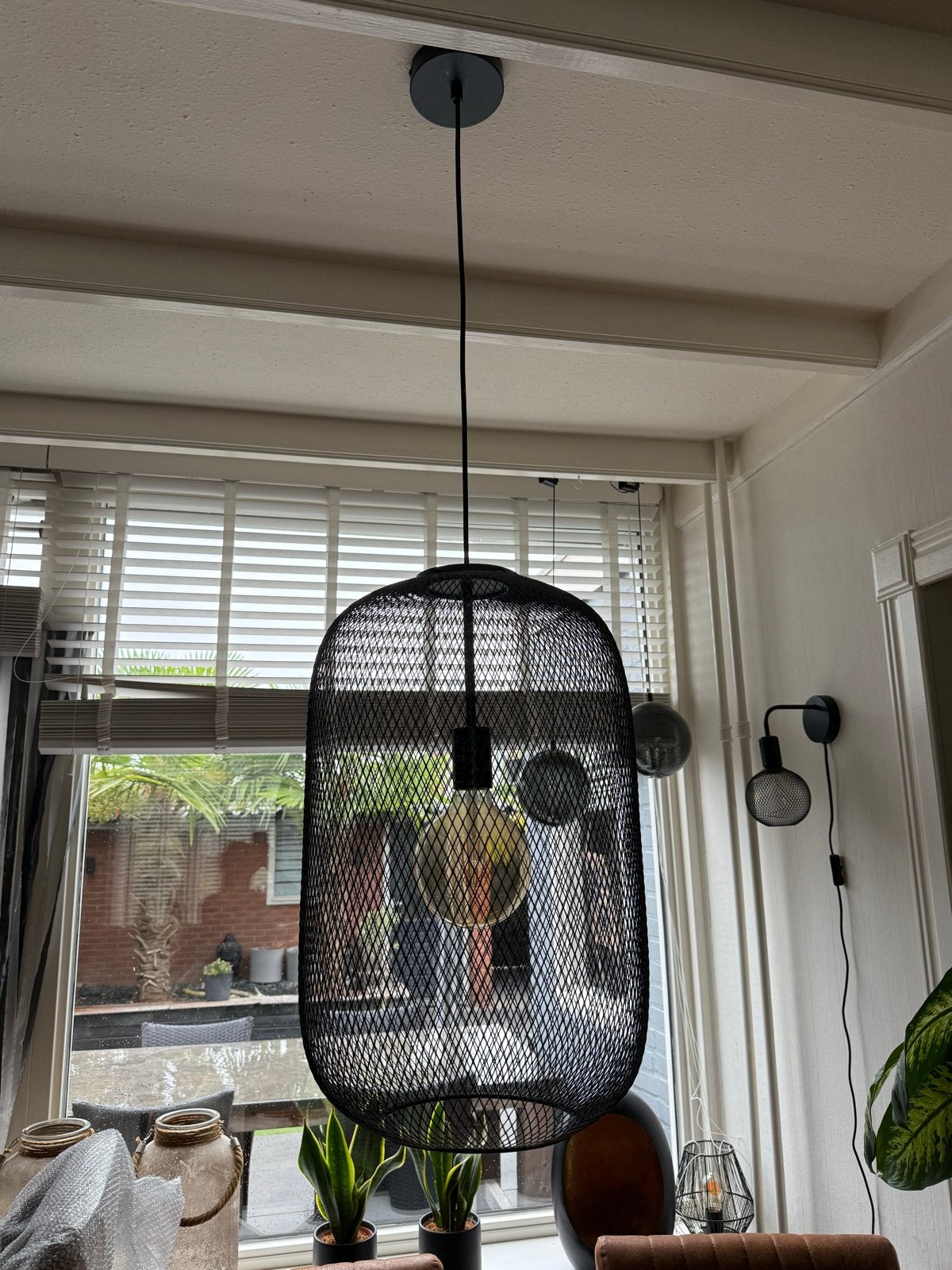 Grote zwarte metalen hanglamp - Modern design, Ophalen, Zo goed als nieuw, Metaal, E27 (groot)