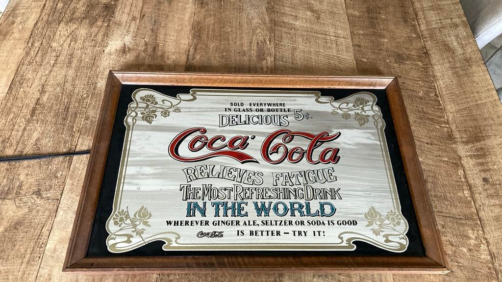 Vintage Coca-Cola oude spiegel - Reclame bord, Verzamelen, Ophalen of Verzenden, Gebruikt, Reclamebord