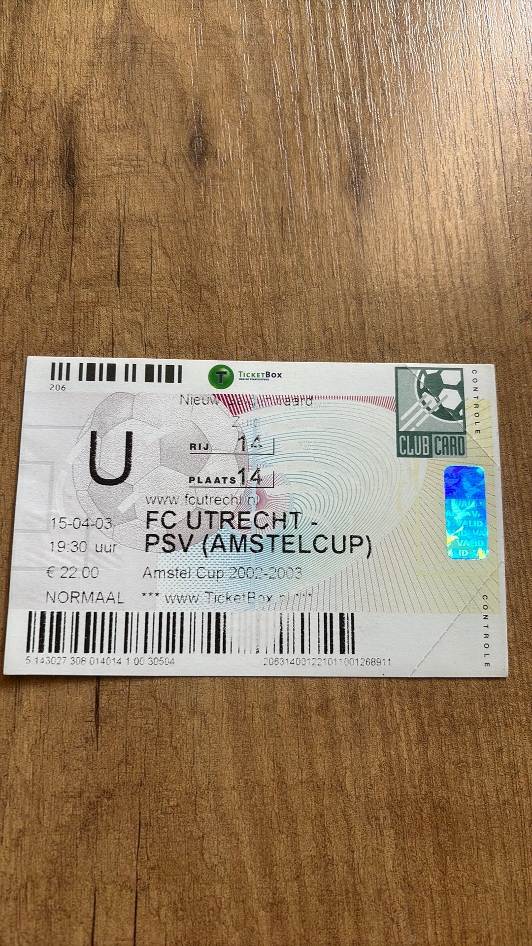 Oud stadionticket utrecht psv finale 2003, Verzamelen, Sportartikelen en Voetbal, Ophalen of Verzenden, PSV