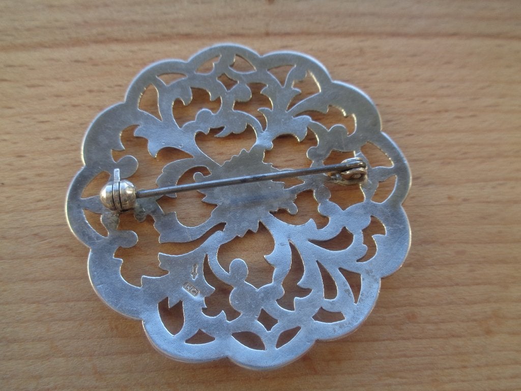 zilveren grote bloem broche 5 cm groot [150], Sieraden, Tassen en Uiterlijk, Antieke sieraden, Verzenden, Zilver, Broche