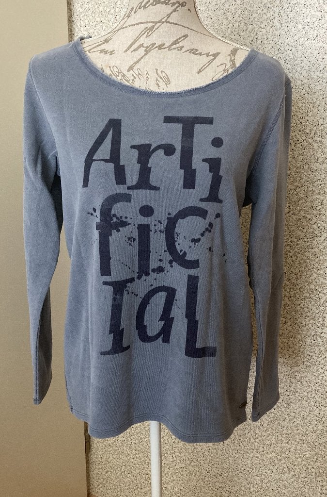 Blauwgrijze sweatshirt en 'Artificial' opdruk mt L - EDC, EDC, Ophalen of Verzenden, Zo goed als nieuw, Maat 42/44 (L)