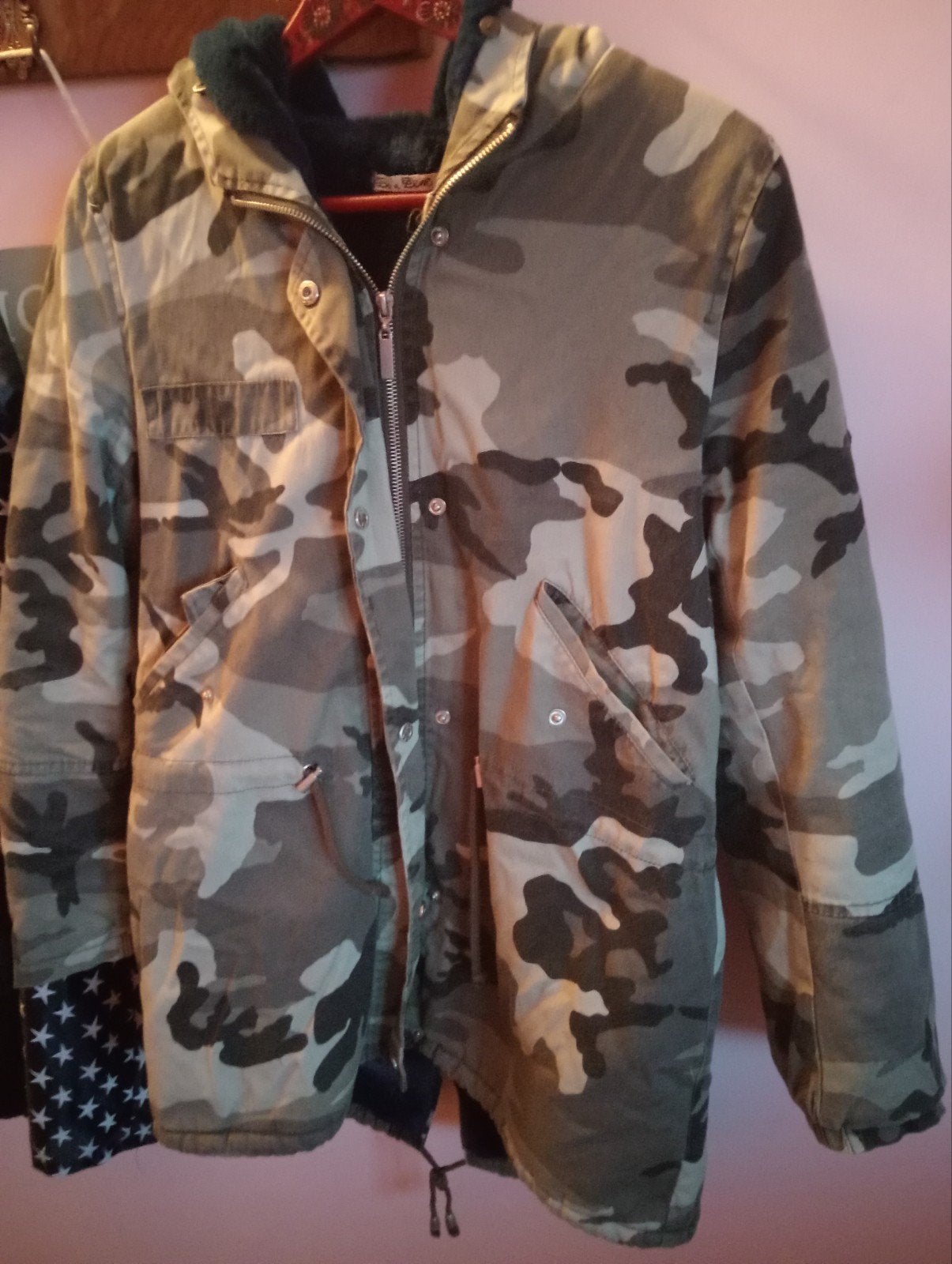 winterjas legerprint maat m, Kleding | Dames, Jassen | Winter, Ophalen of Verzenden, Zo goed als nieuw, Maat 38/40 (M), Zwart