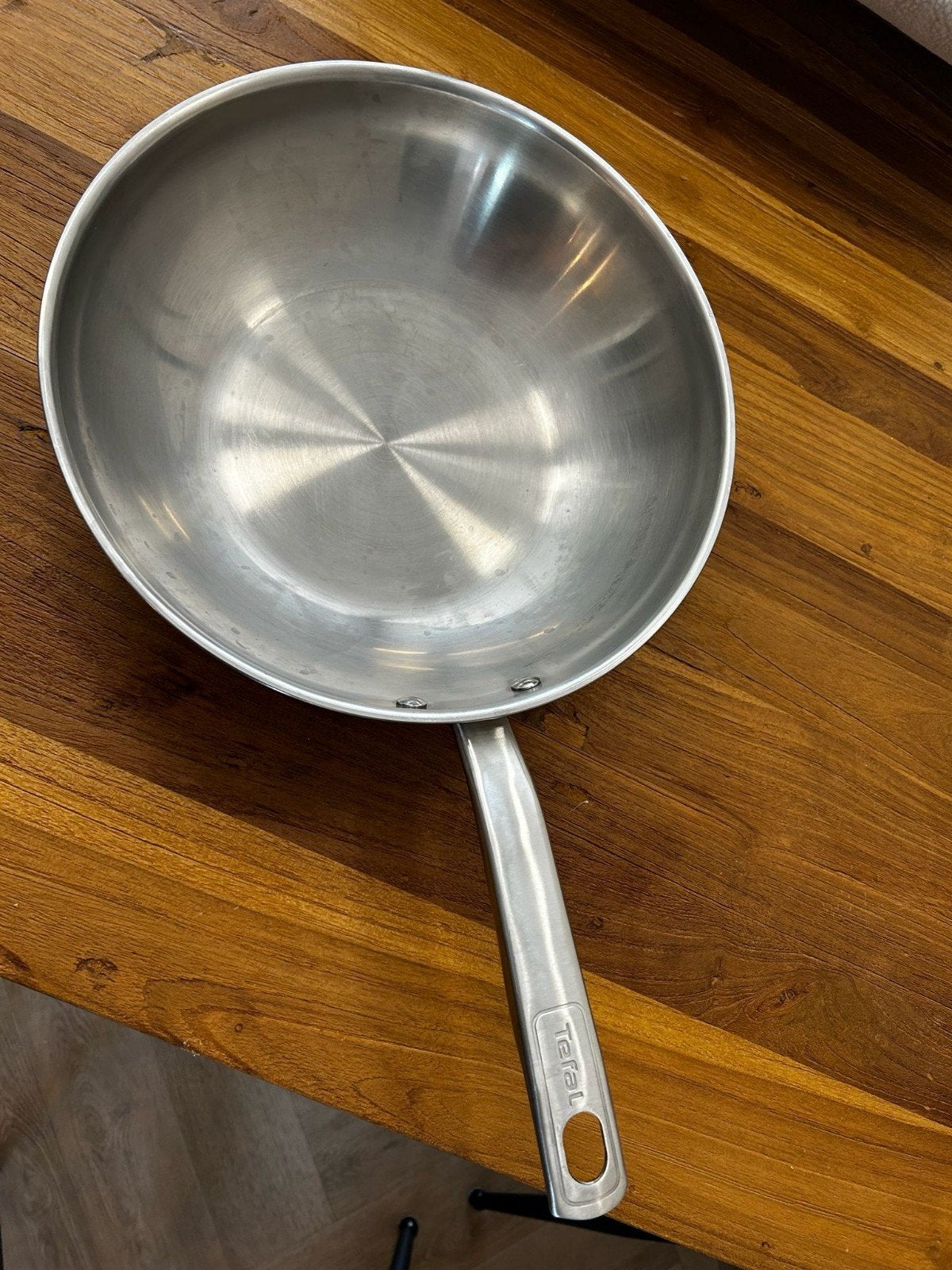 Tefal Wokpan RVS - Geschikt voor Inductie, Ophalen of Verzenden, Zo goed als nieuw, Rvs, Wok