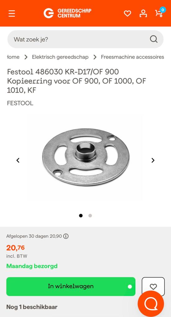 Festool 486030 KR-D17/OF 900 Kopieerring, Ophalen of Verzenden, Nieuw