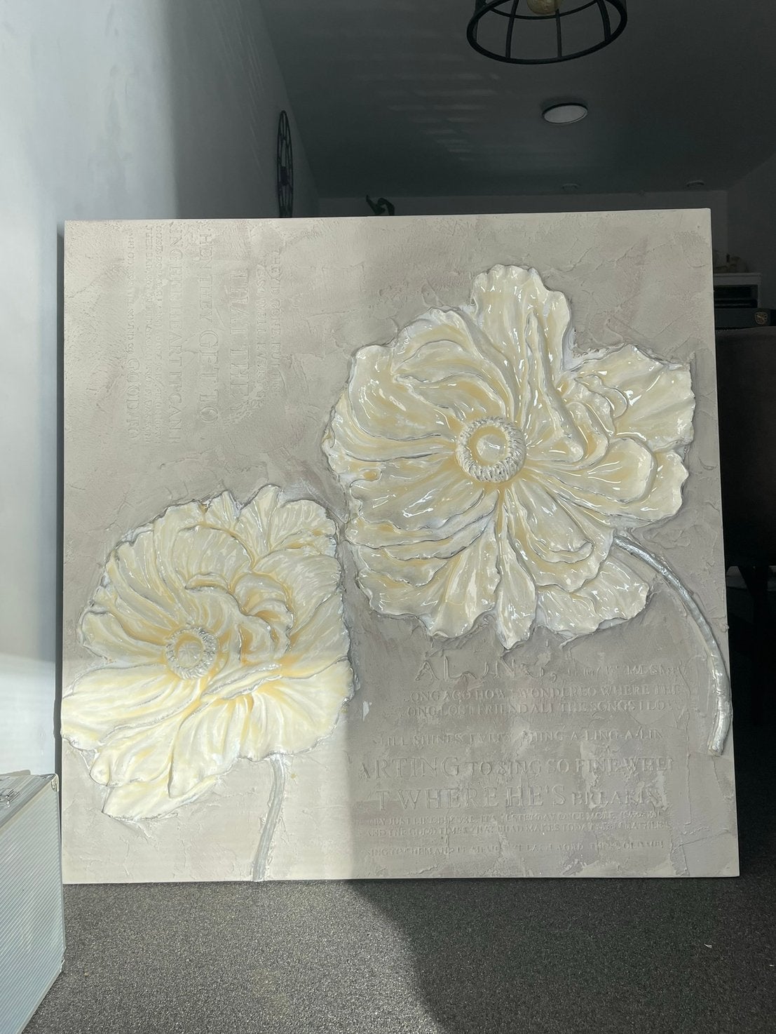 Bloemen 3D schilderij 100x100cm, Ophalen, Zo goed als nieuw, Schilderij, 75 tot 100 cm