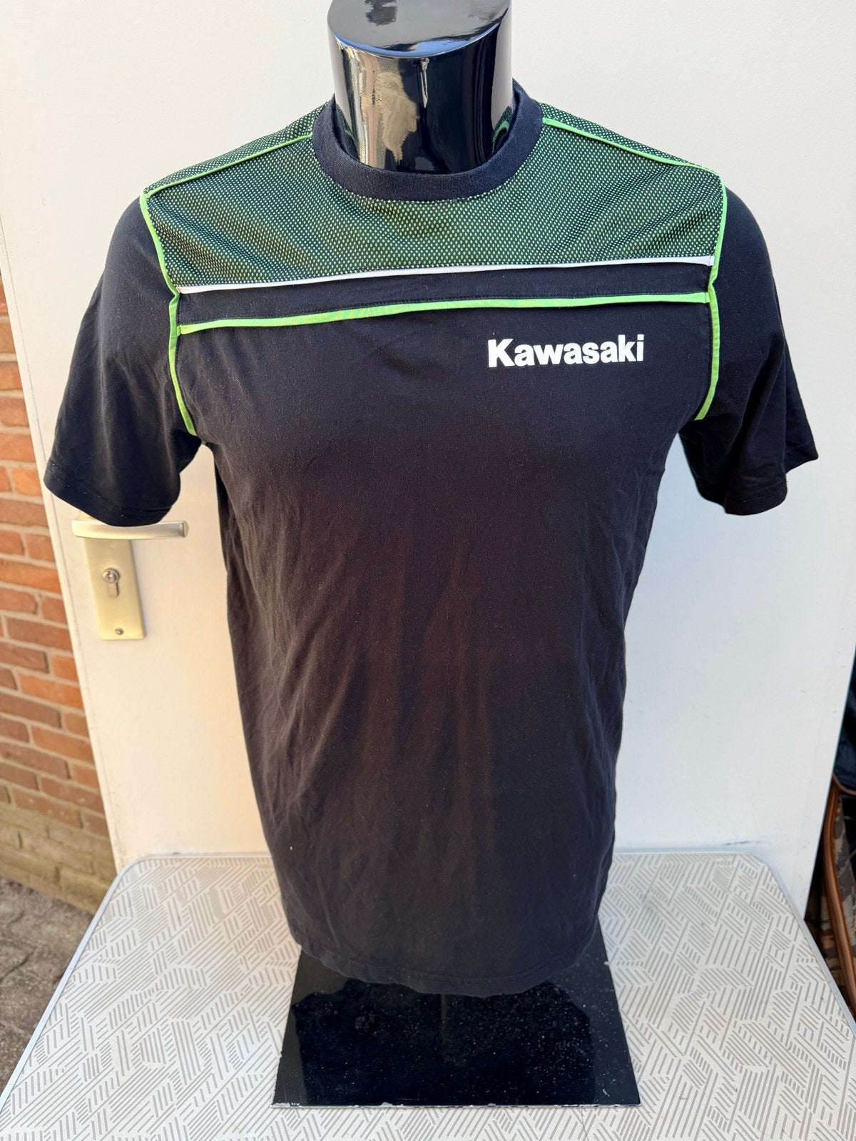 Kawasaki T-shirt Zwart met Groen - Maat L, Ophalen of Verzenden, Zo goed als nieuw, Maat 48/50 (M), Zwart