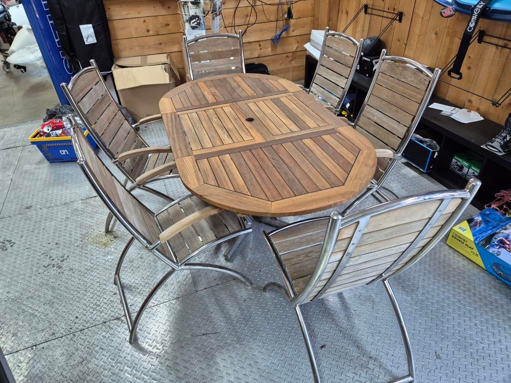Groot luxe RVS en Teakhout Tuinset - Zo goed als nieuw, Tuin en Terras, Tuinsets en Loungesets, Ophalen, 6 zitplaatsen, Zo goed als nieuw
