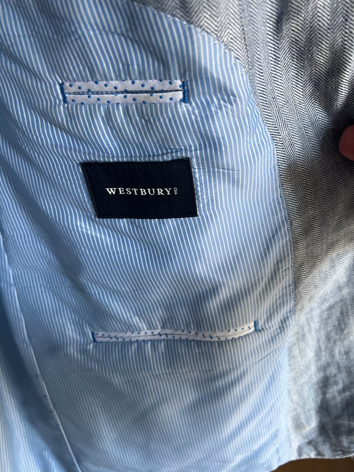 Westbury Heren Blazer - Grijs/Blauw - Maat L, Ophalen of Verzenden, Zo goed als nieuw, Maat 52/54 (L), Grijs